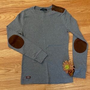 Ralph Lauren Gray Long Sleeve Tee with Brown Accents